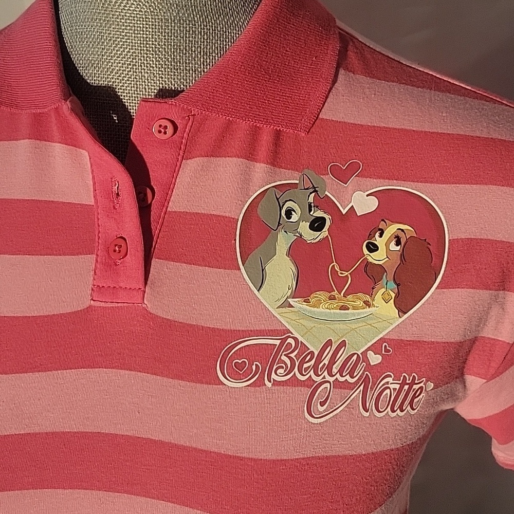 Disney Girls Lady & The Tramp Cropped Polo Graphic T-Shirt Dark Pink,Size XS 4-5 - Picture 2 of 9